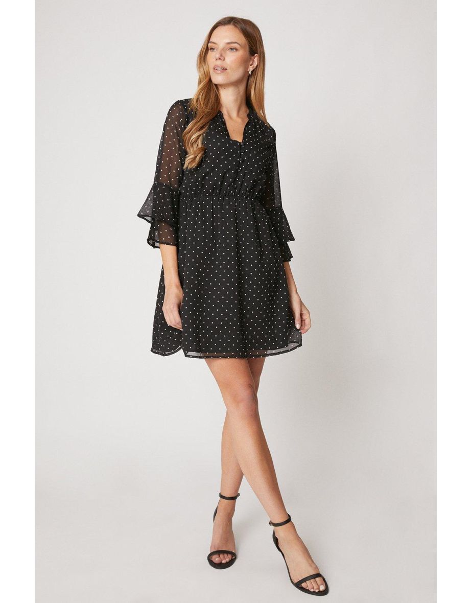 Wallis black spot ruffle hot sale dress