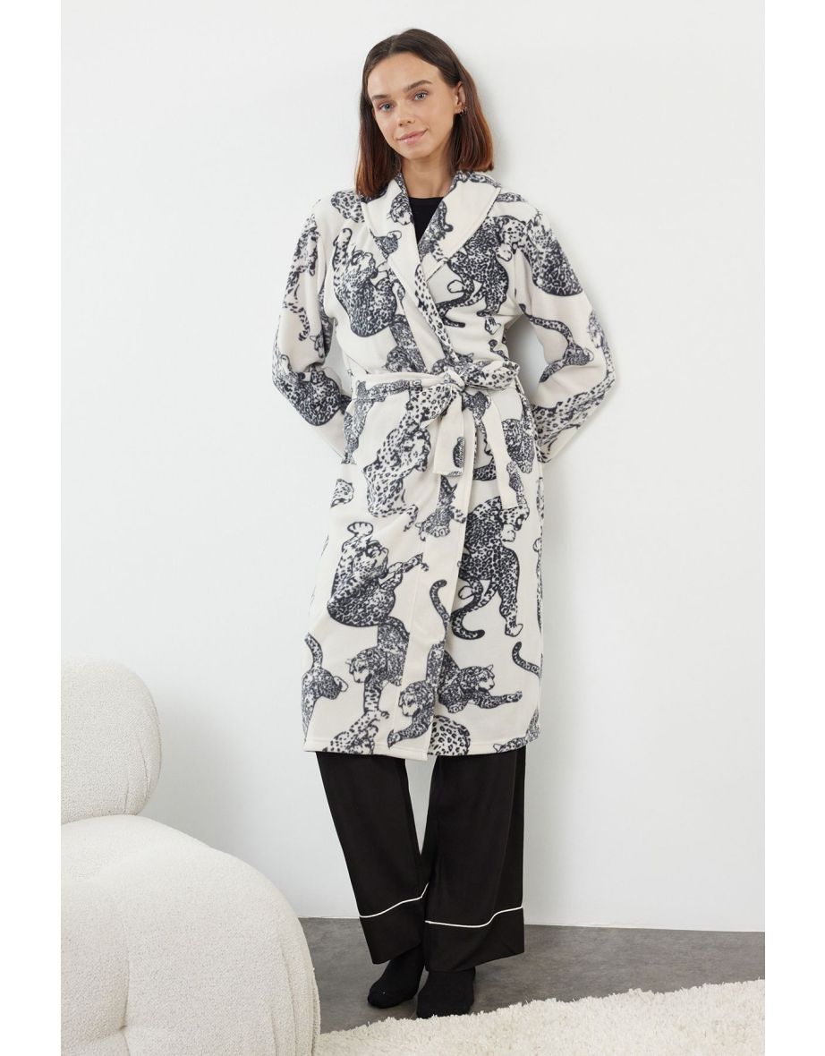 Multicolor 100% Polyester Printed Fleece Knitted Dressing Gown