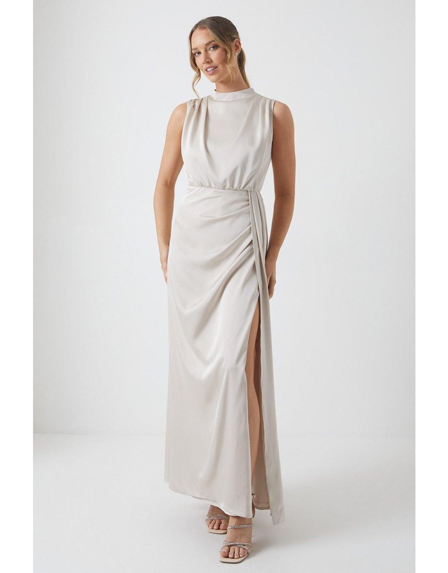 Cowl Neck Sash Bridesmaids Dress