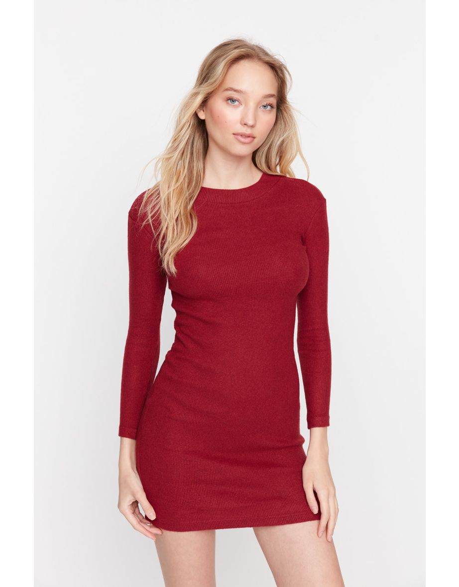 Bodycon Mini Jumper Dress with Long Sleeves - 7