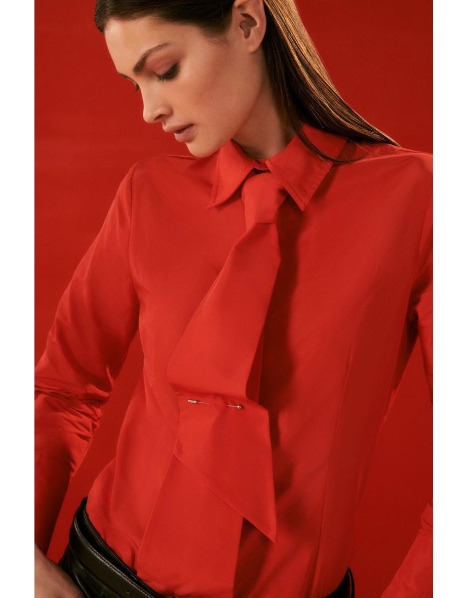 The Founder Tie Front Cotton Woven Shirt