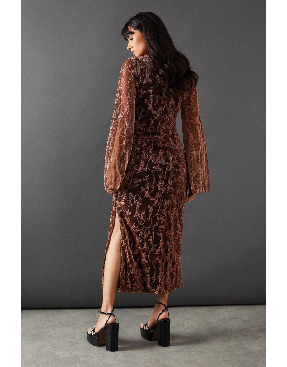 Metallic Mesh Ruched Side Midi Dress - 3