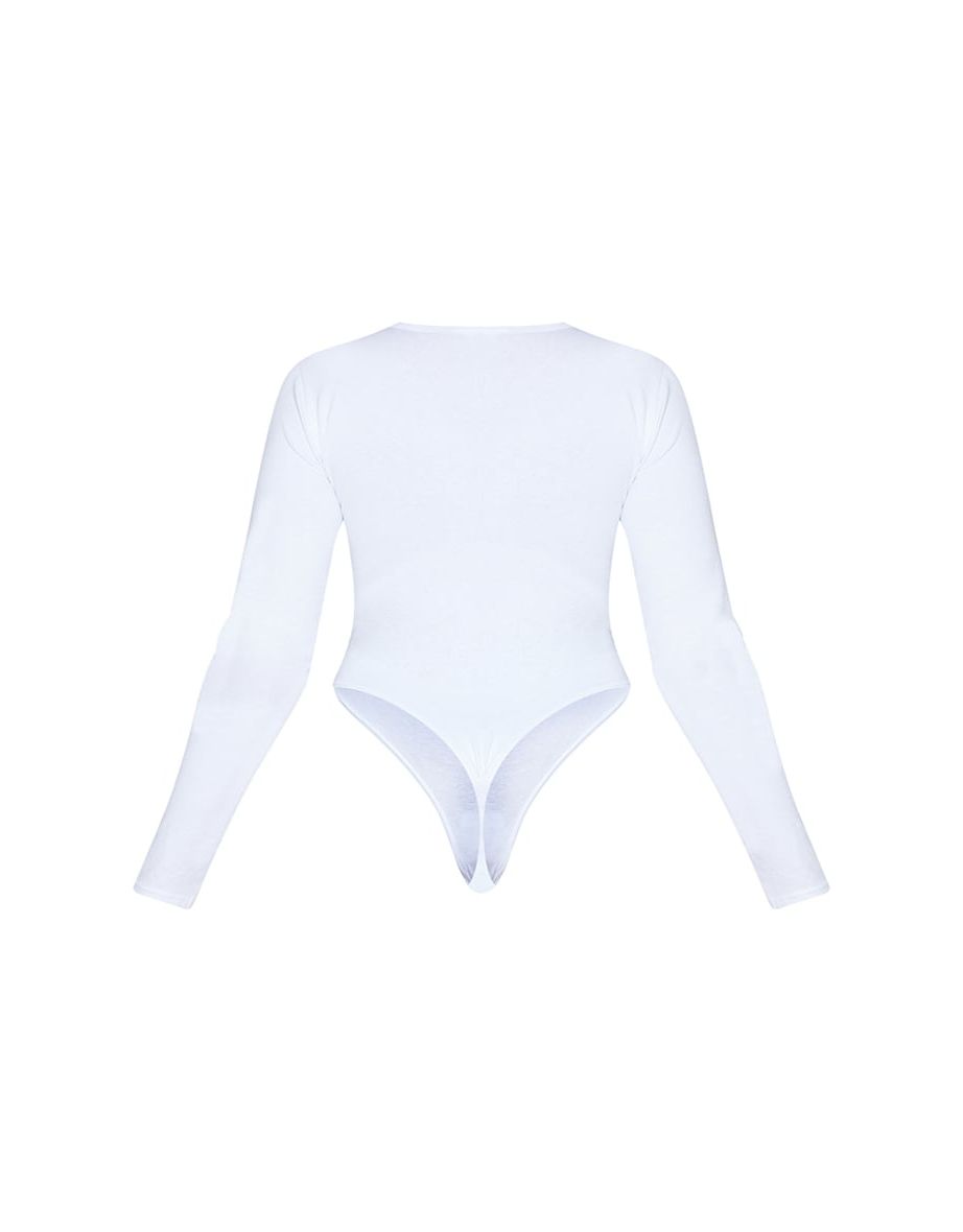 Essential White Plunge Long Sleeve Bodysuit - 4