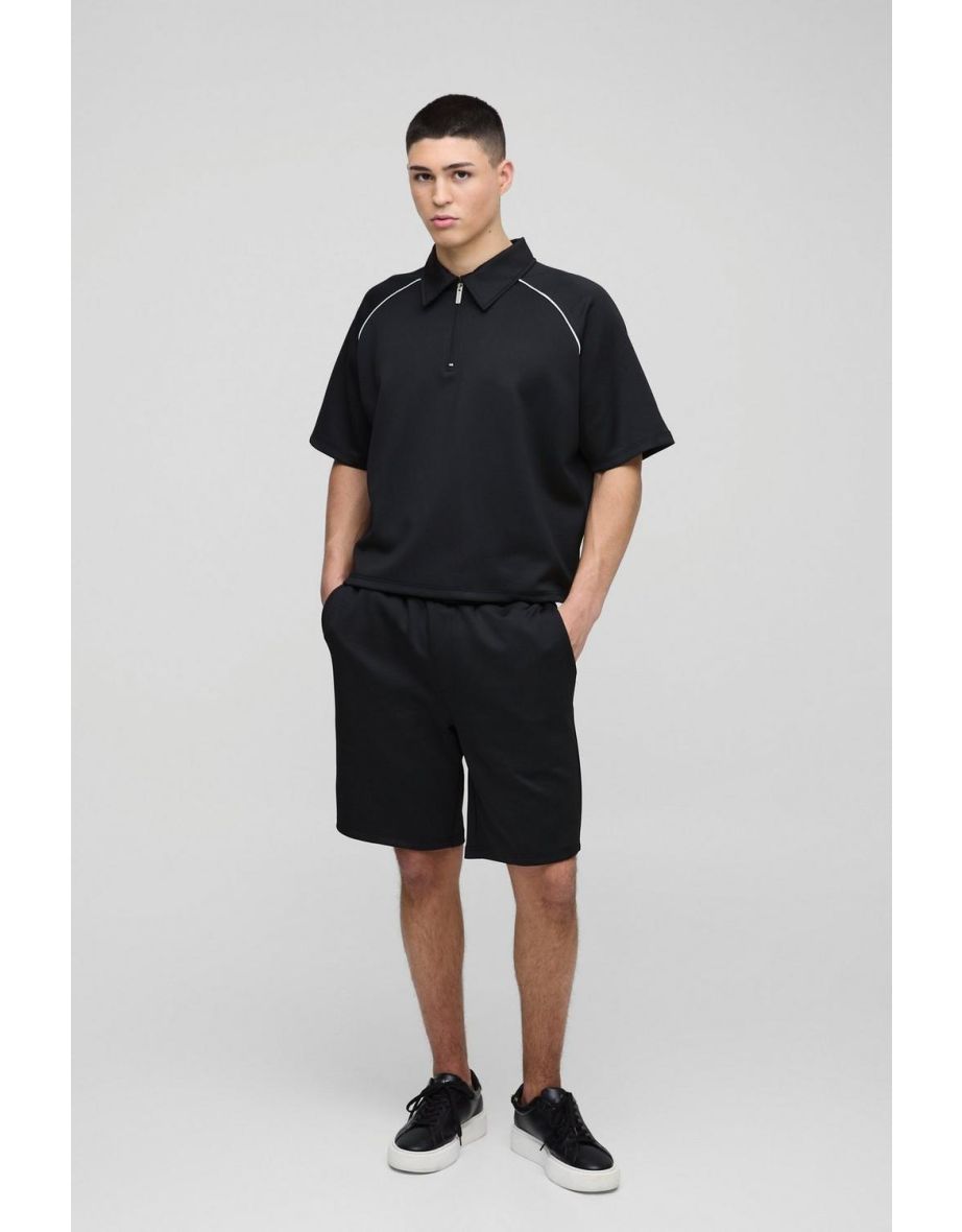 Oversized Boxy Raglan Scuba Polo & Short Set - black - 2