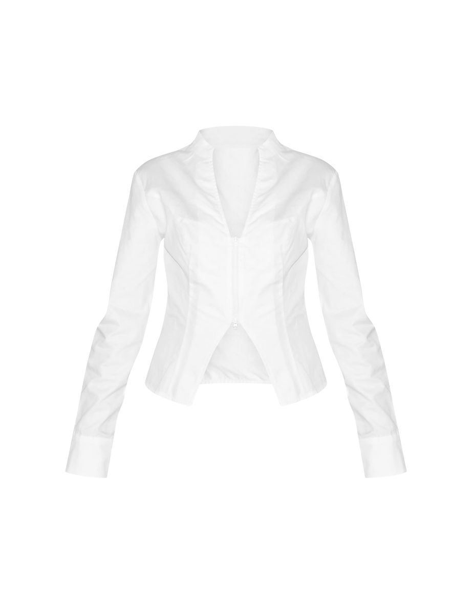 Petite White Zip Up Shirt - 4
