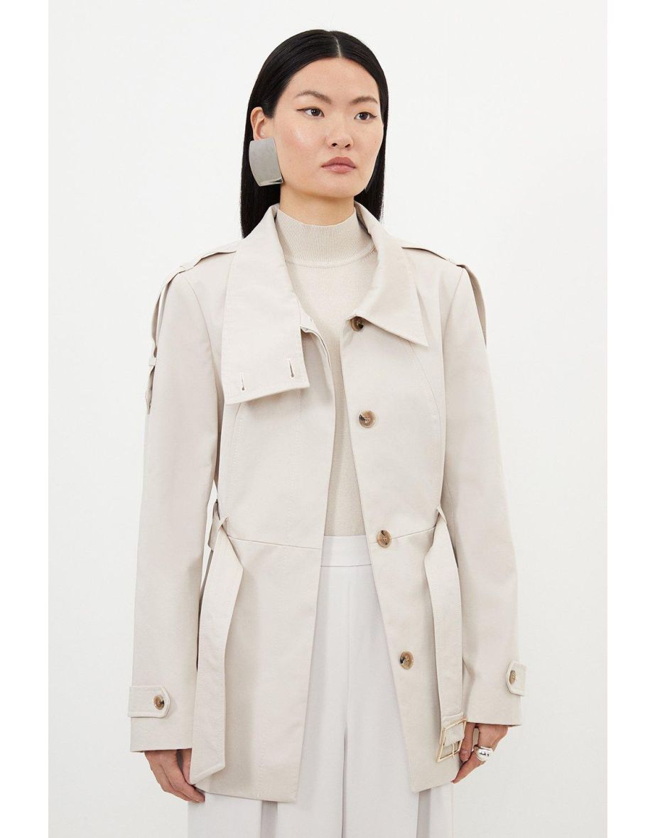 Tailored High Neck Belted Mini Trench Coat