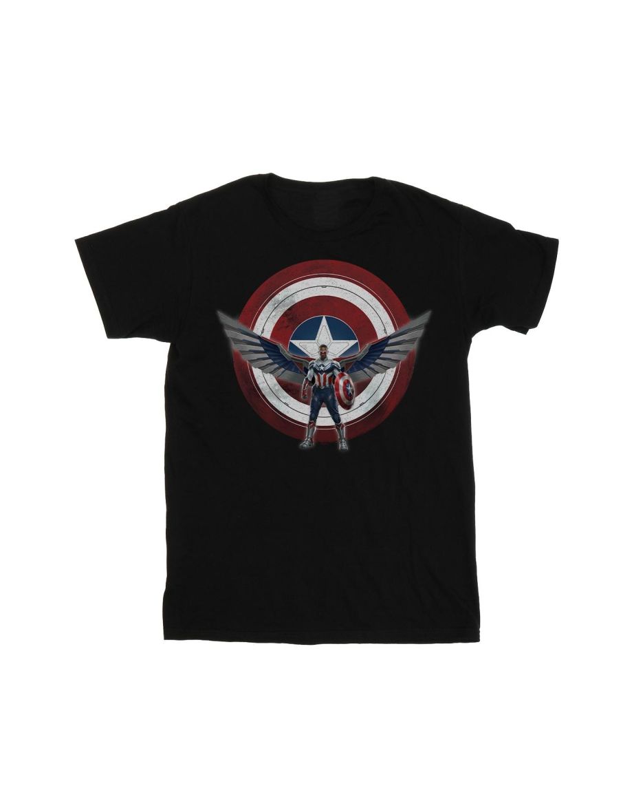 Marvel Girls Falcon And The Winter Soldier Captain America Shield Pose Cotton T-Shirt - Black - 1