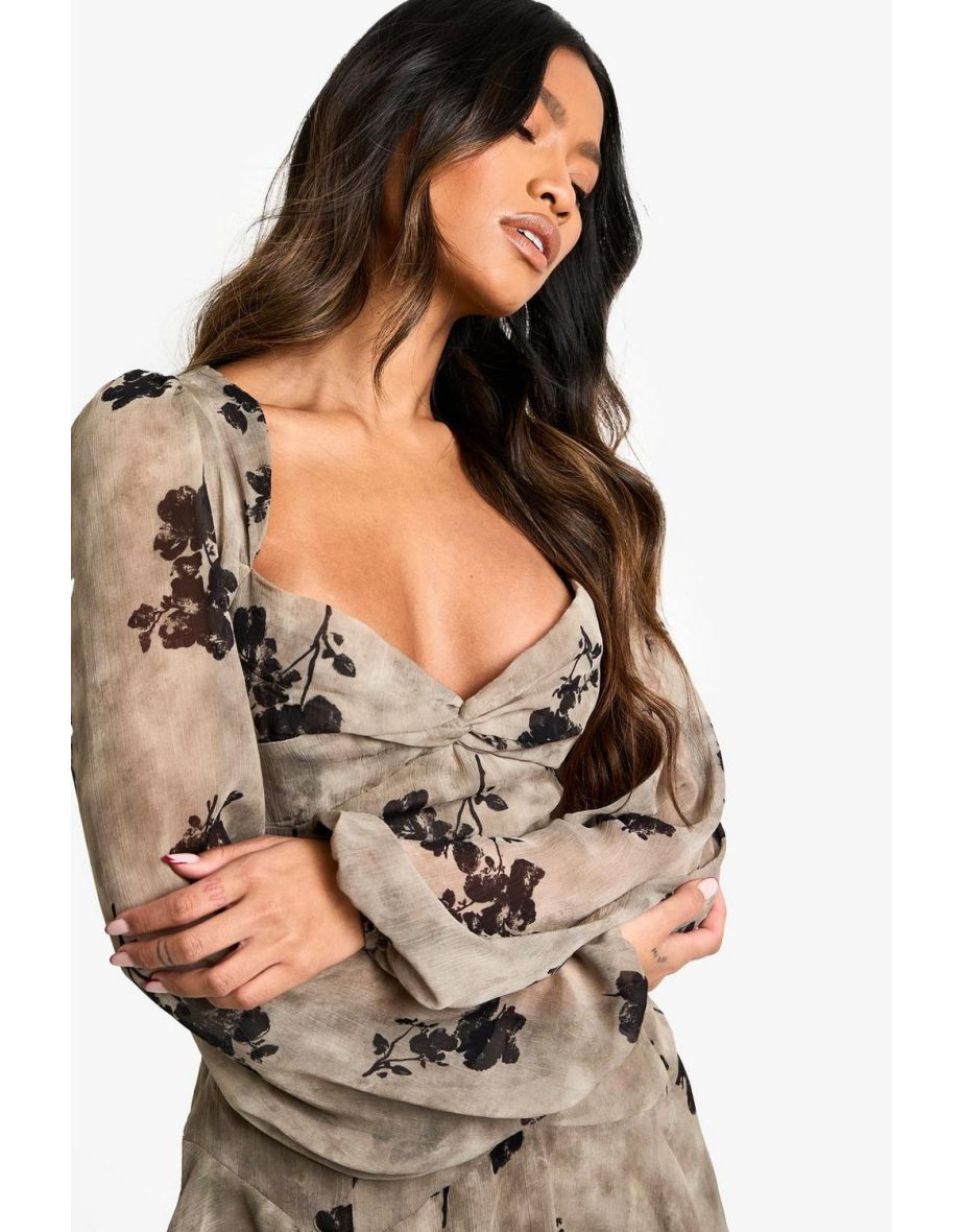 Floral Long Sleeve Mini Skater Dress - 3