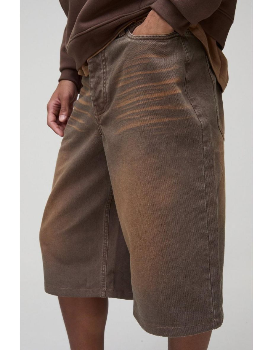 Longline Rigid Washed Brown Denim Jorts - brown - 2