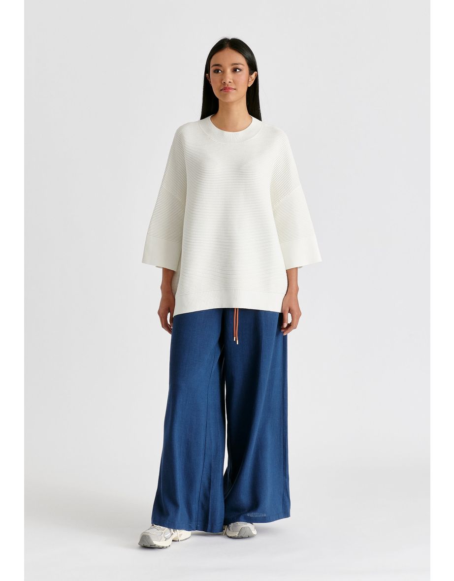 Mock Neck Cropped Sleeve Ribbed Jumper