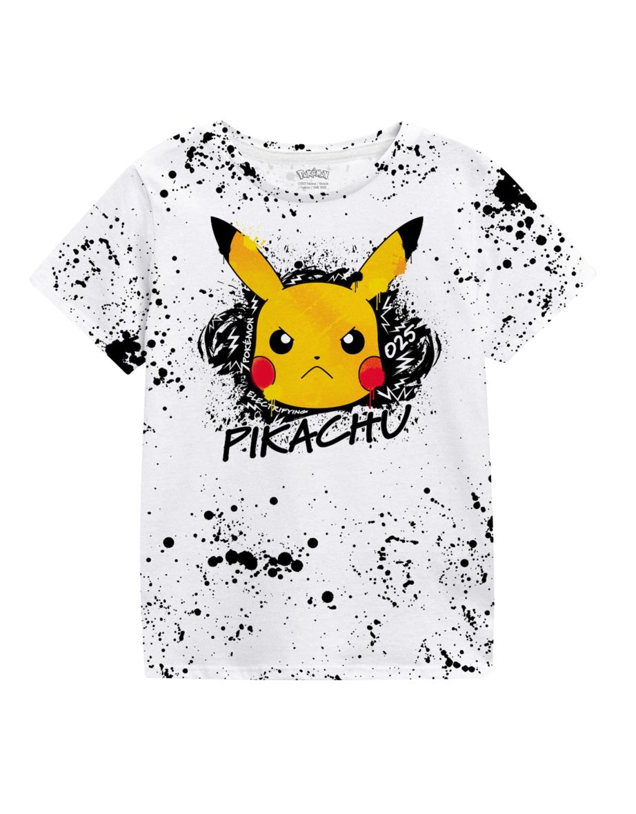 Pokemon Childrens/Kids Electrifying 025 Pikachu Splattered T-Shirt - White/Black/Yellow