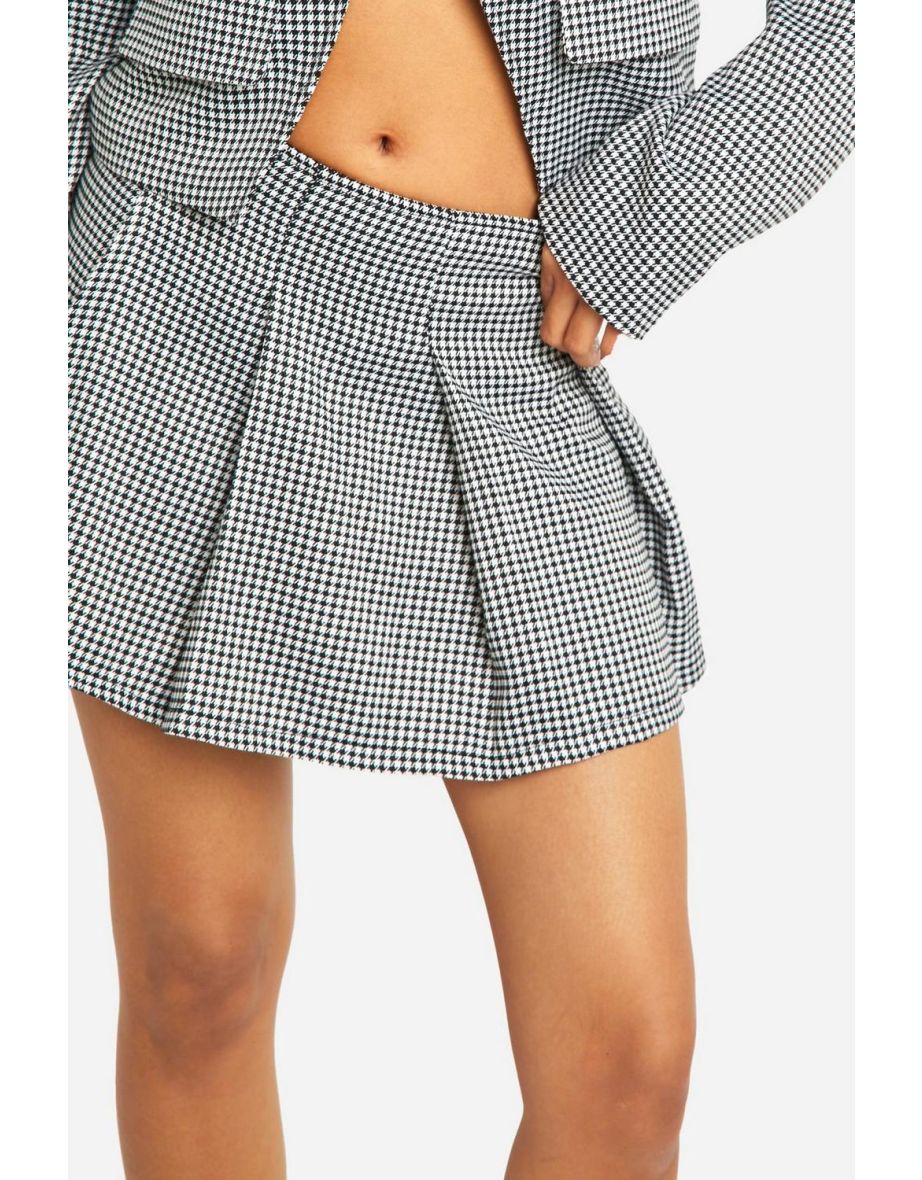 Tonal Mini Dogtooth Pleated Mini Skirt - 3