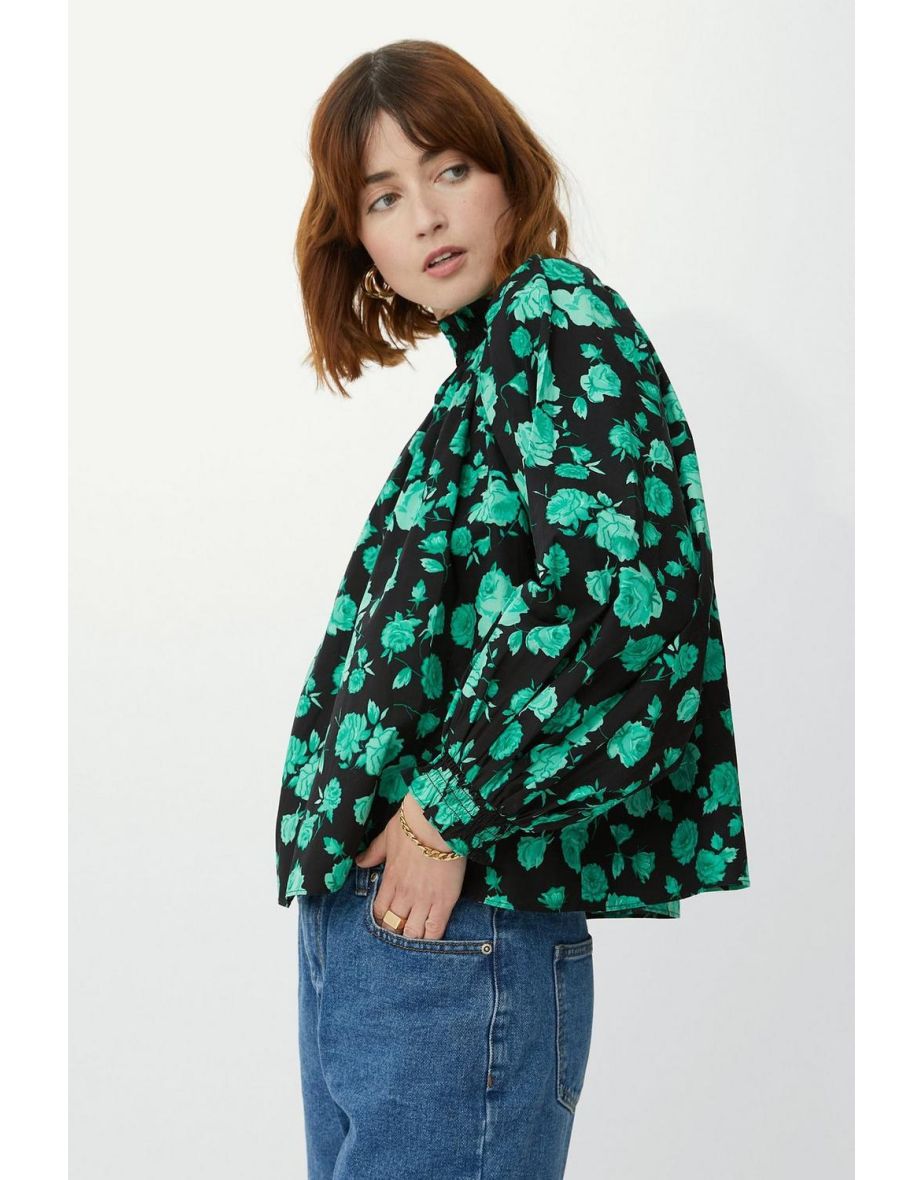 Poplin Volume Sleeve Top - green