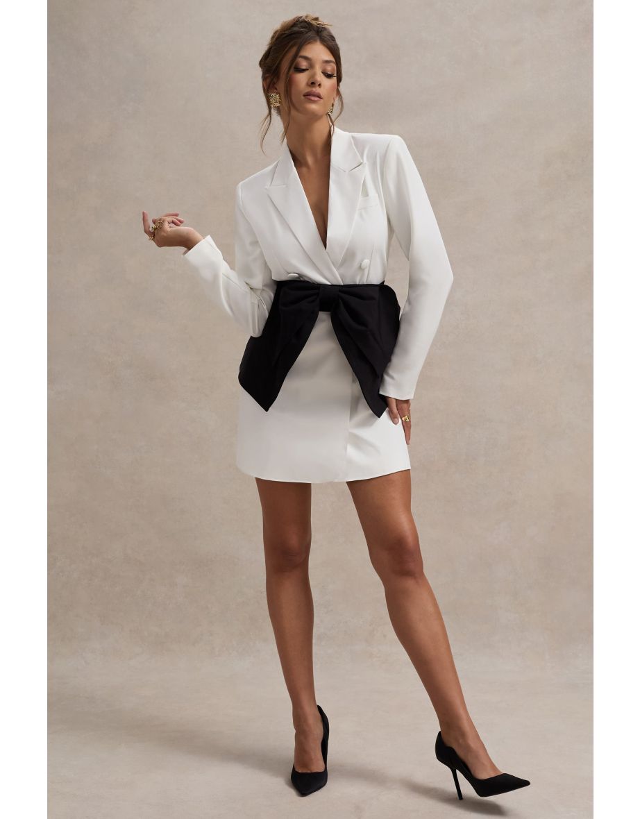 Prized | White Tailored Blazer Dress With Black Bow - 5