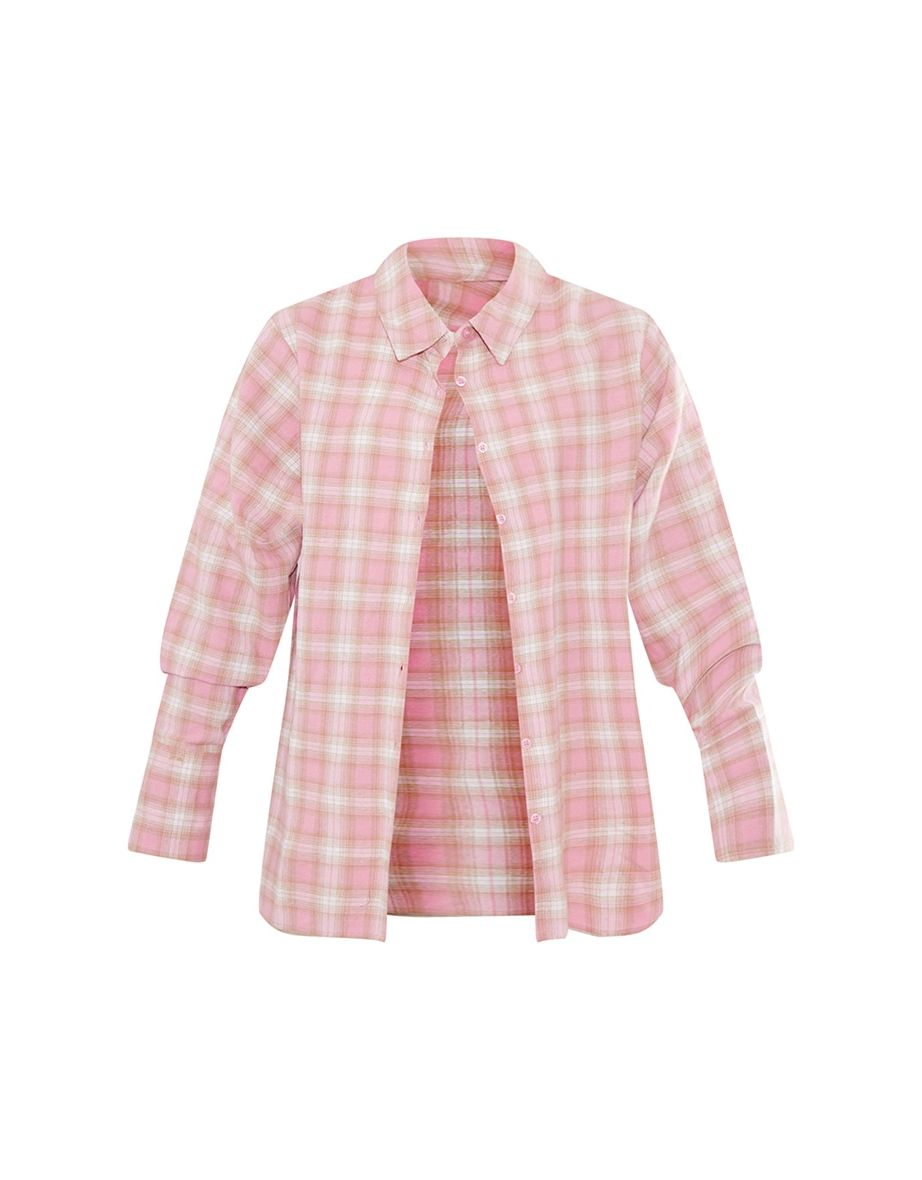 Pink Oversized Checked Shirt - 4