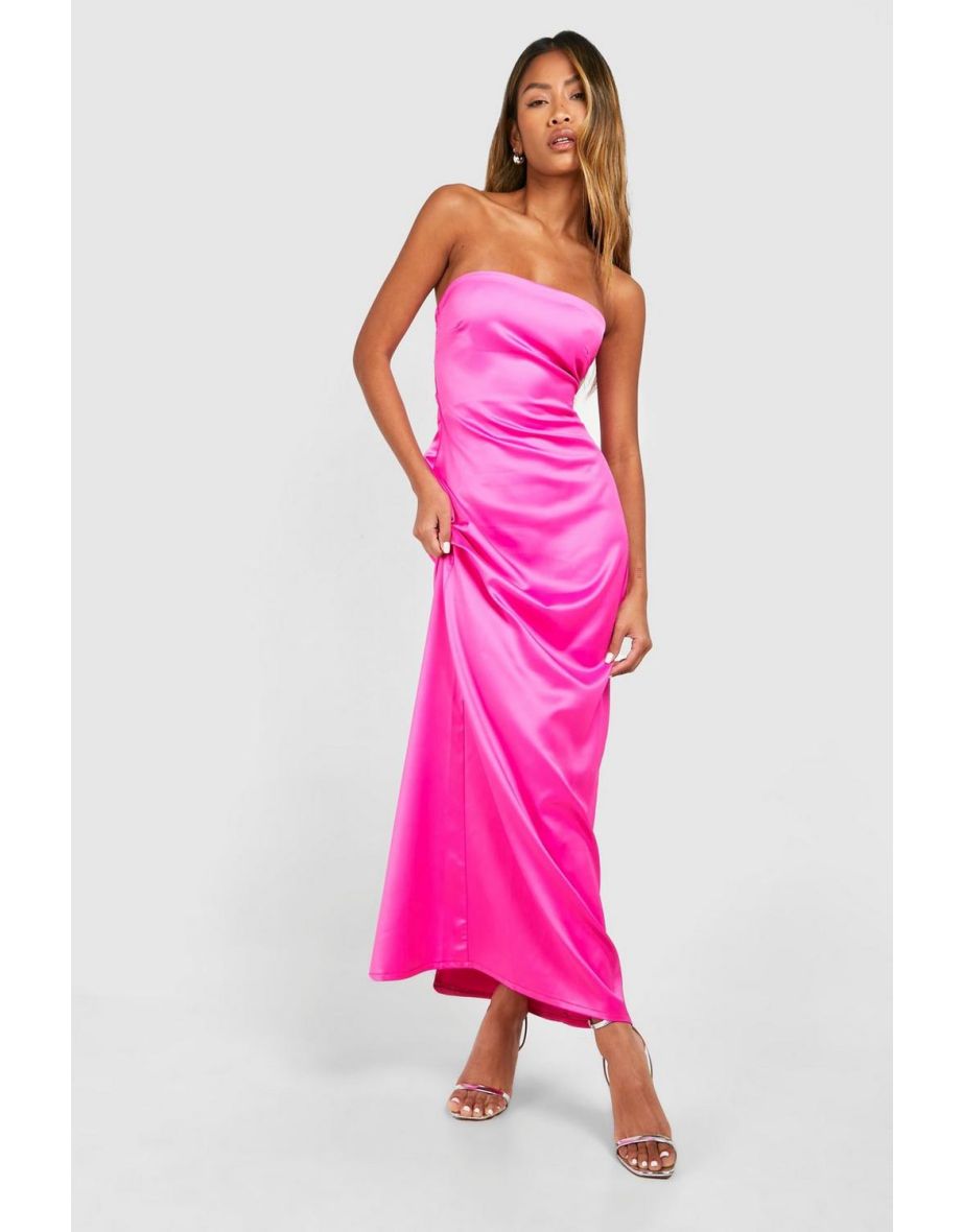 Boohoo Pink Satin Strapless Column Maxi Slip Dress