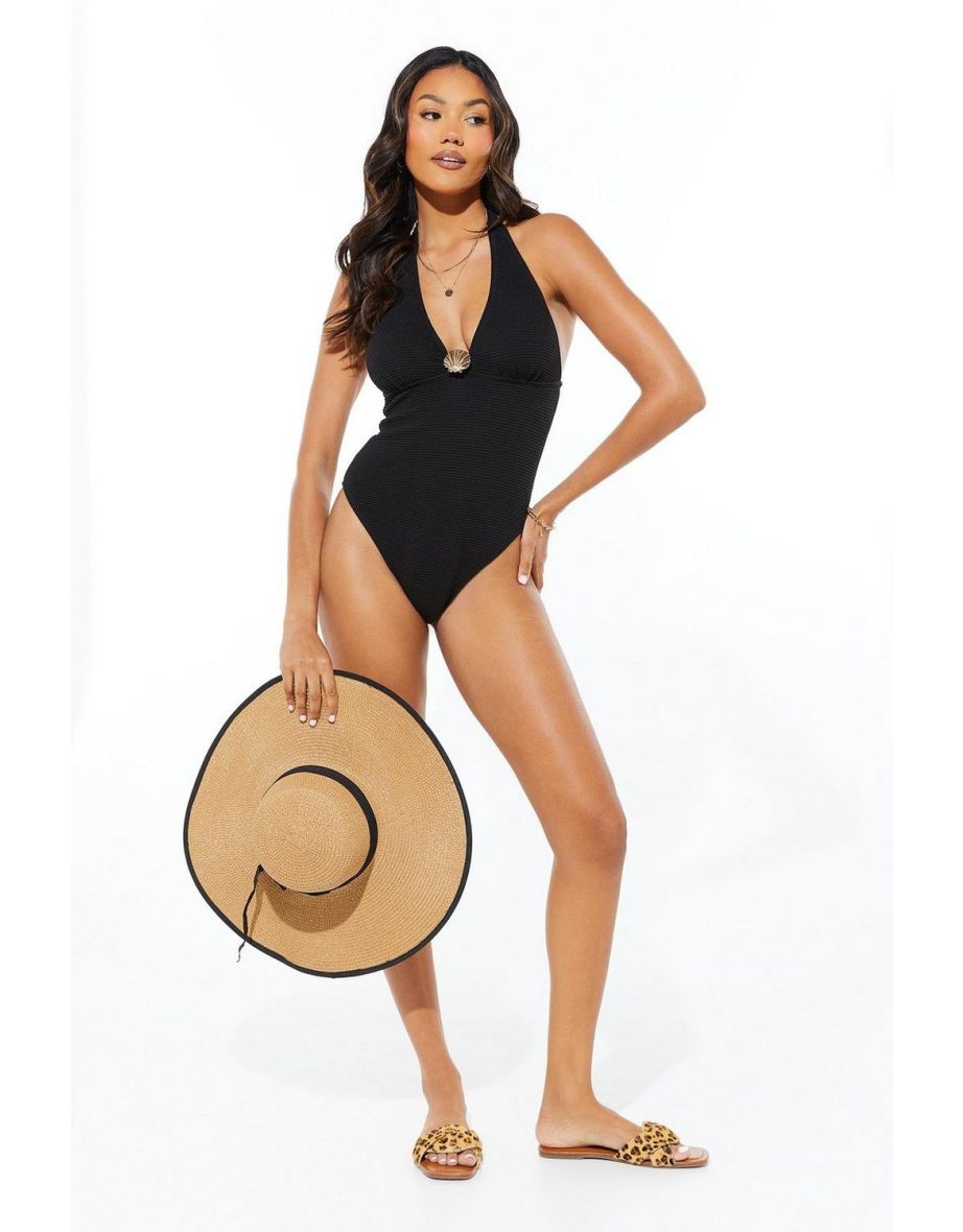 Textured Halterneck Plunge Swimsuit