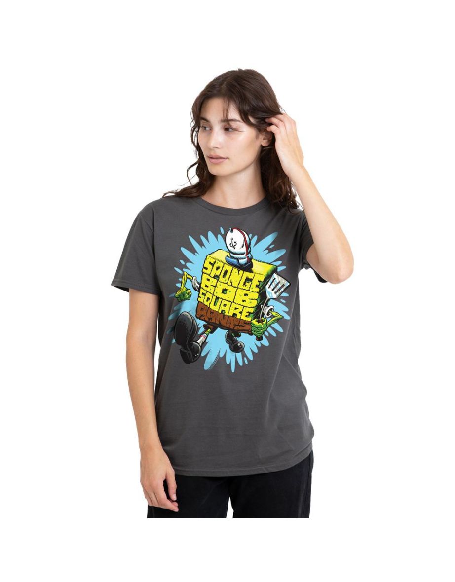 SpongeBob SquarePants Unisex Adult Letter T-Shirt - Charcoal