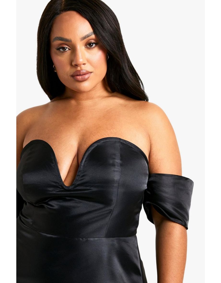 Plus Drop Shoulder V Plunge Skater Dress - black - 3