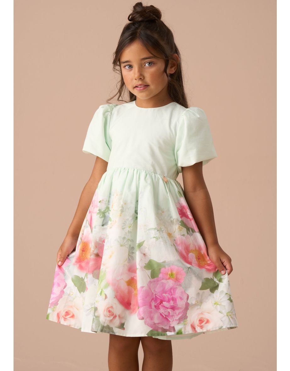 Anna Mint Border Print Puff Sleeve Dress - 7