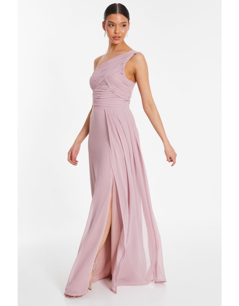Pink One Shoulder Chiffon Maxi Dress