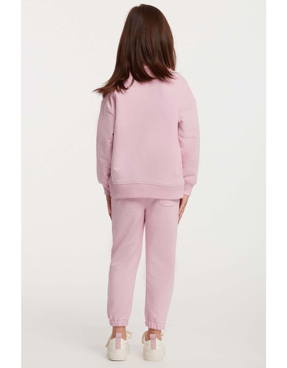 Jabor Girl's Embroidered Crew Neck Comfort Pink Tracksuit Set - 4