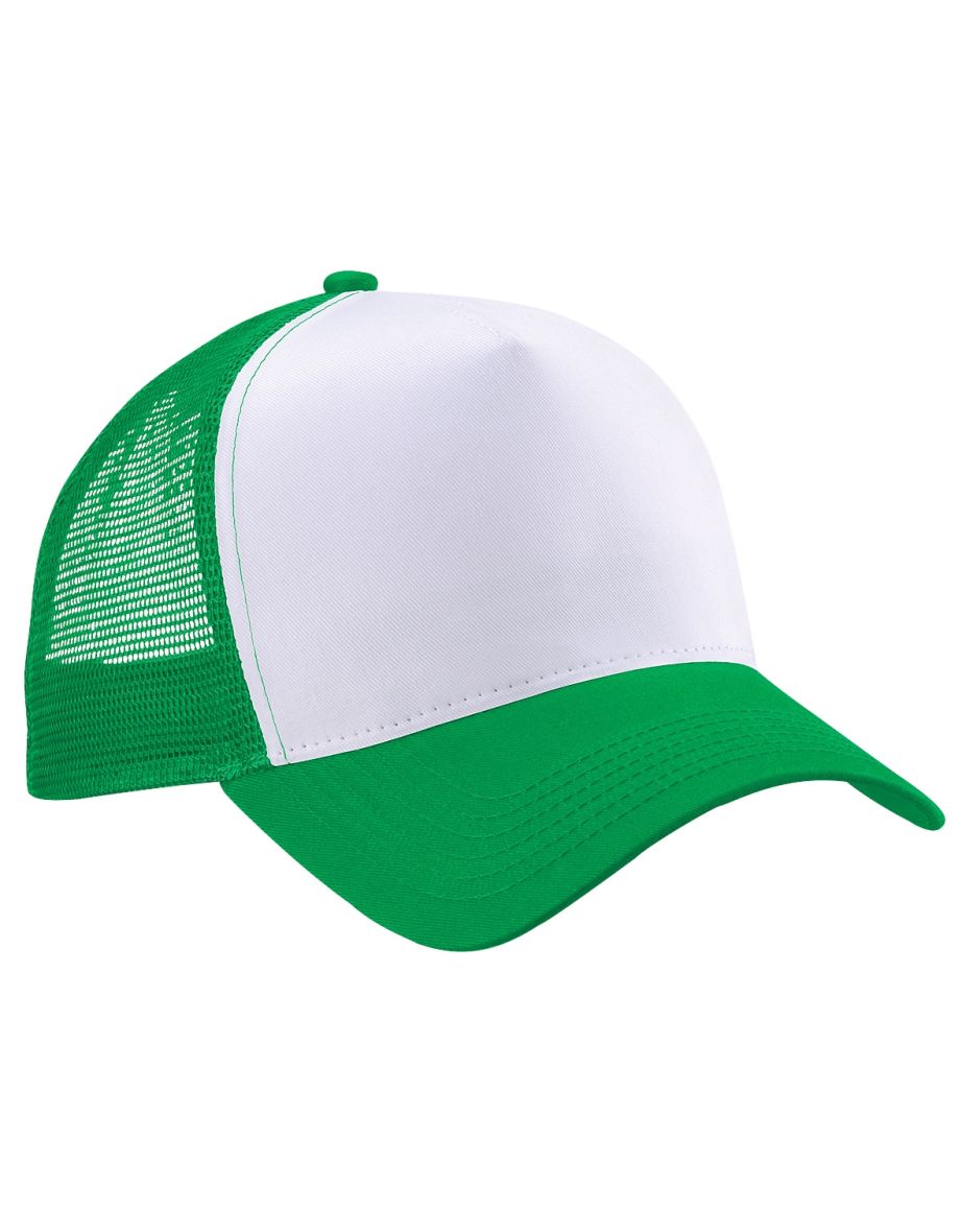 Beechfield Mens Half Mesh Trucker Cap / Headwear (Pack of 2) - Pure Green/White