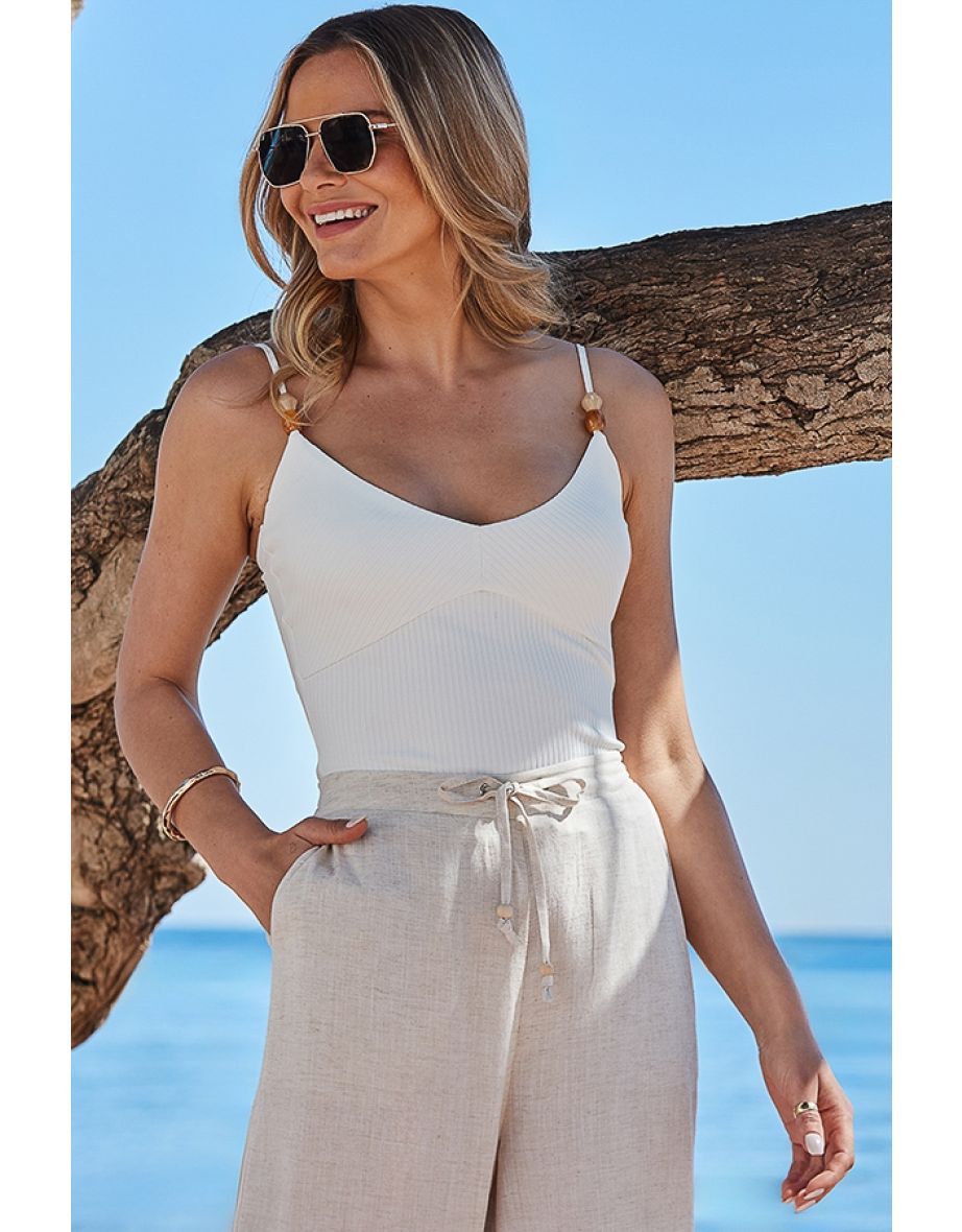 Ivory Beaded Strap Jersey Cami Top - 4