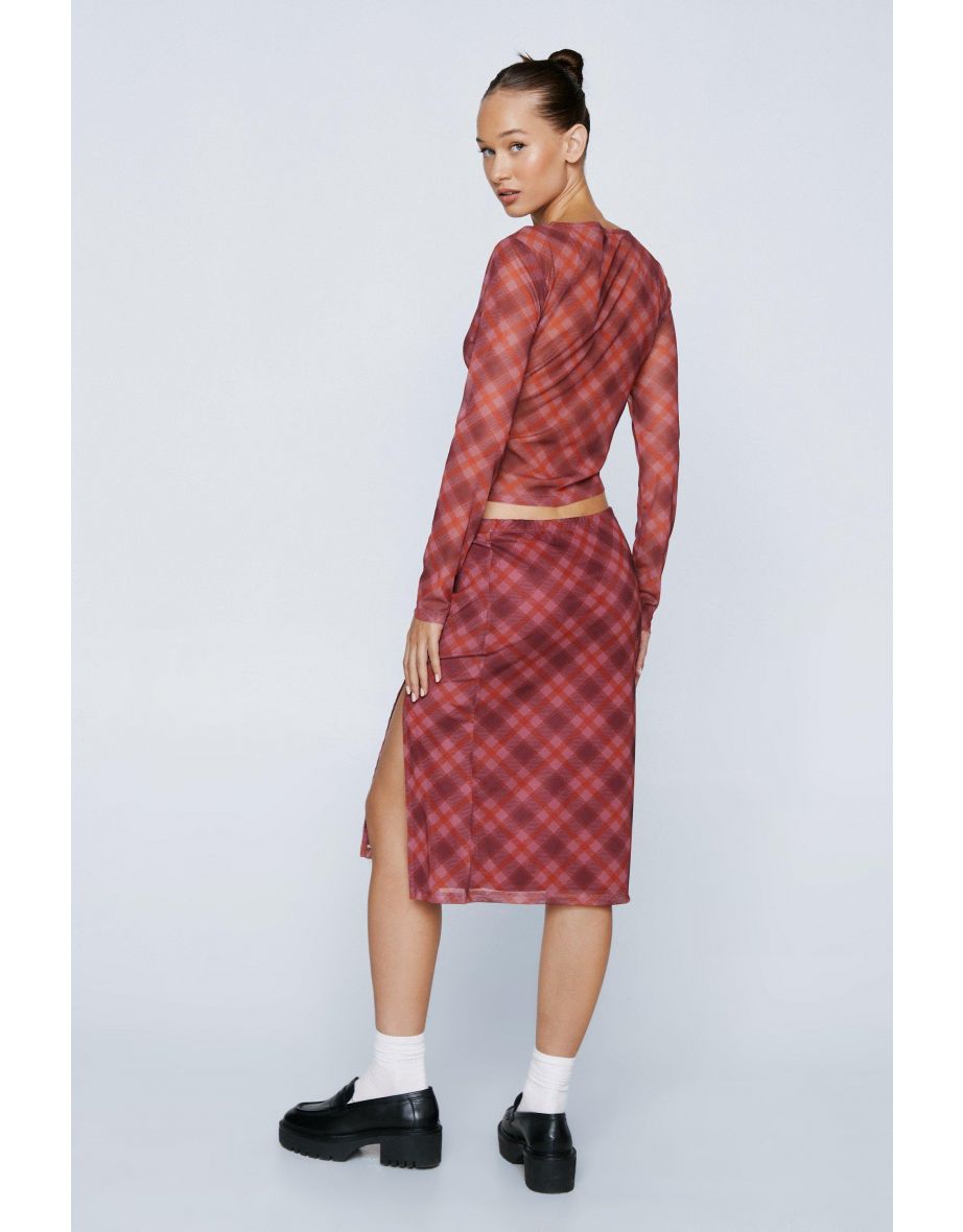 Petite Check Mesh Midi Skirt With Side Split - 3