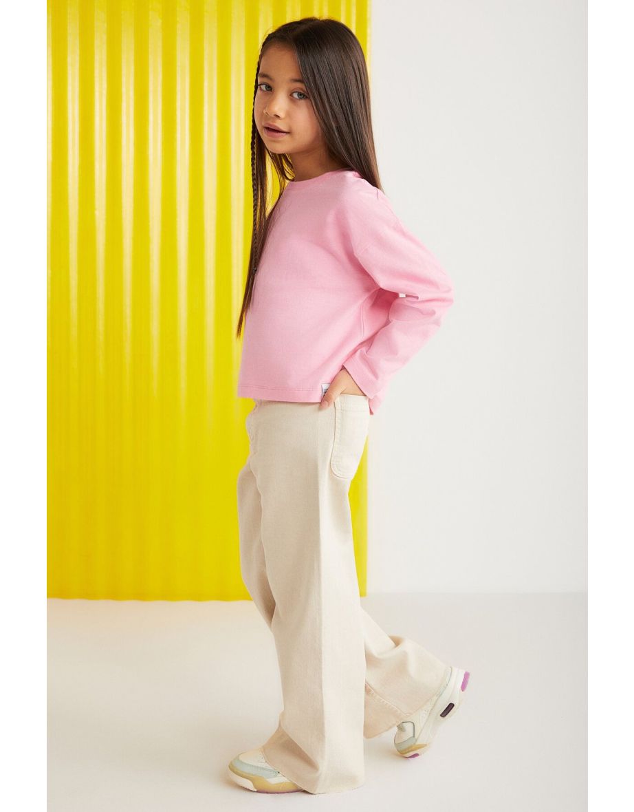 NICOLA-100% cotton long sleeve girls' Pink T-Shirt - 4