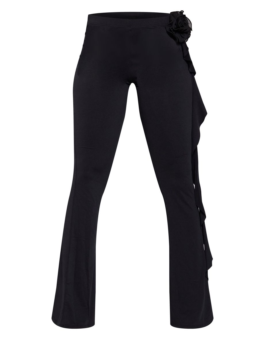 Black Slinky Rosette Trim Low Rise Skinny Trousers - 4