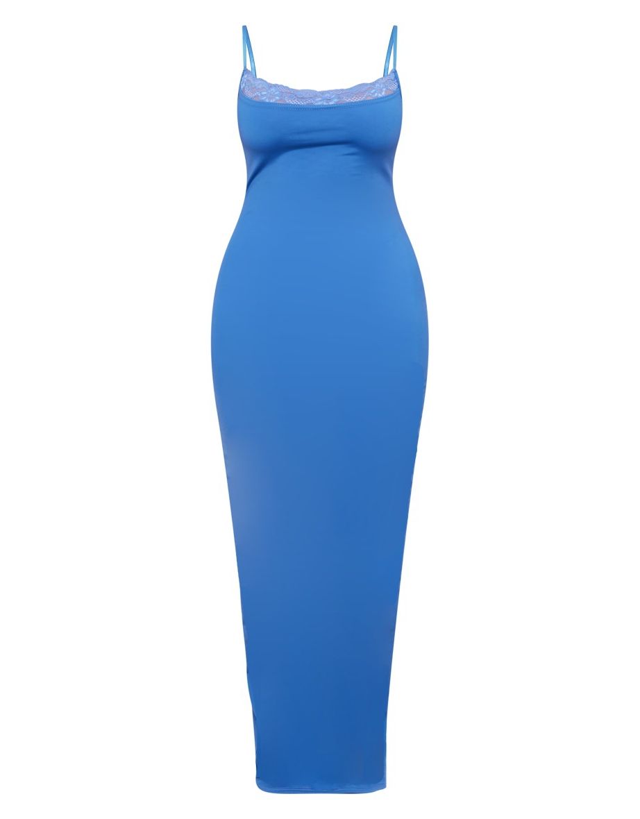 Shape Blue Lace Detail Matte Sculpt Maxi Dress - 4