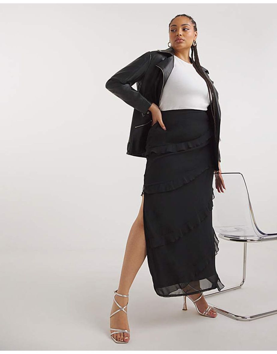Black Tiered Ruffle Maxi Skirt