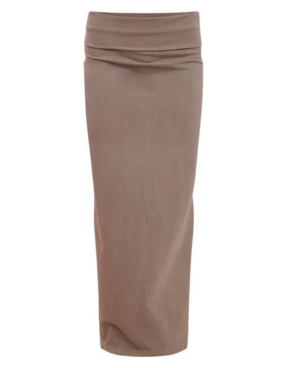Khaki Acid Wash Cotton Fold Over Maxi Skirt - 4