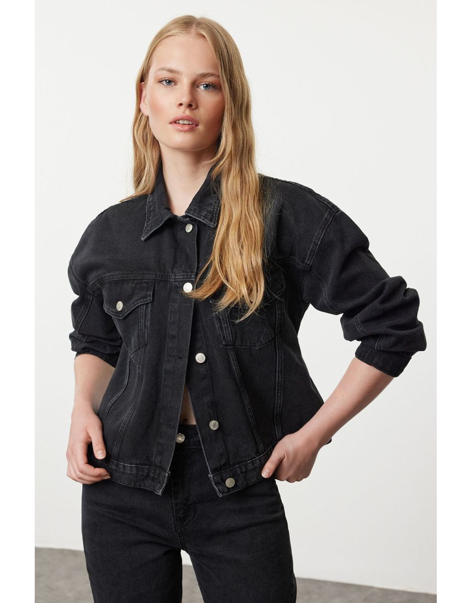Black Belt Detailed Denim Jacket - 3