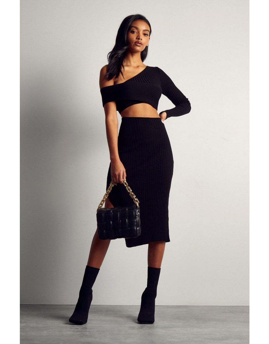 Asymmetric Knitted Midi Dress - 3