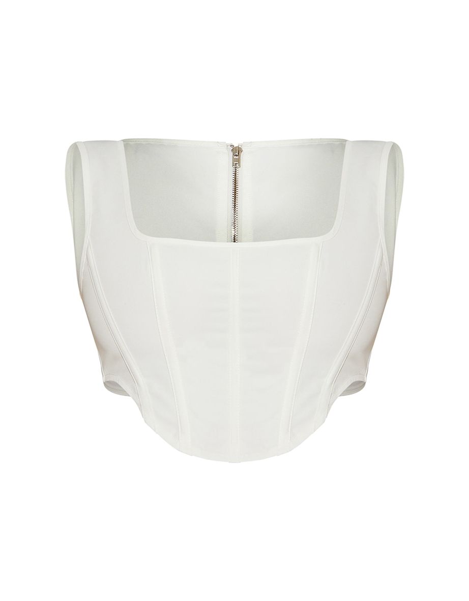 White Bengaline Boned Corset Crop Top - 4