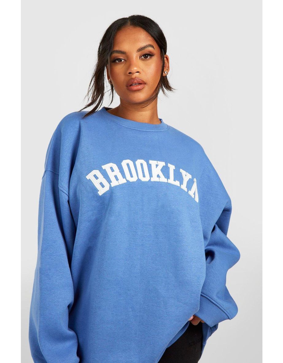 Plus Brooklyn Applique Oversized Sweatshirt - blue - 3