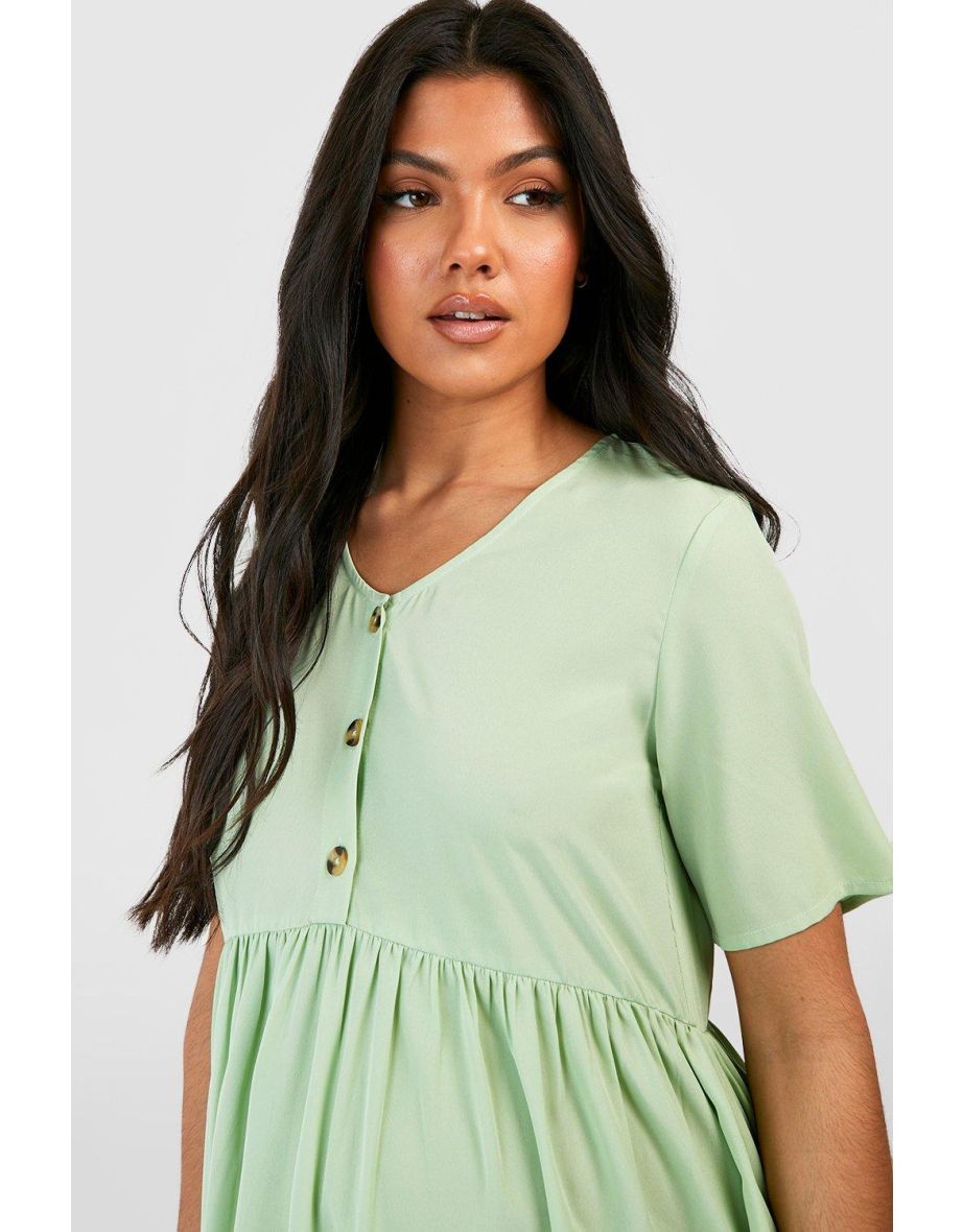 Maternity Button Down Smock Dress - sage - 3
