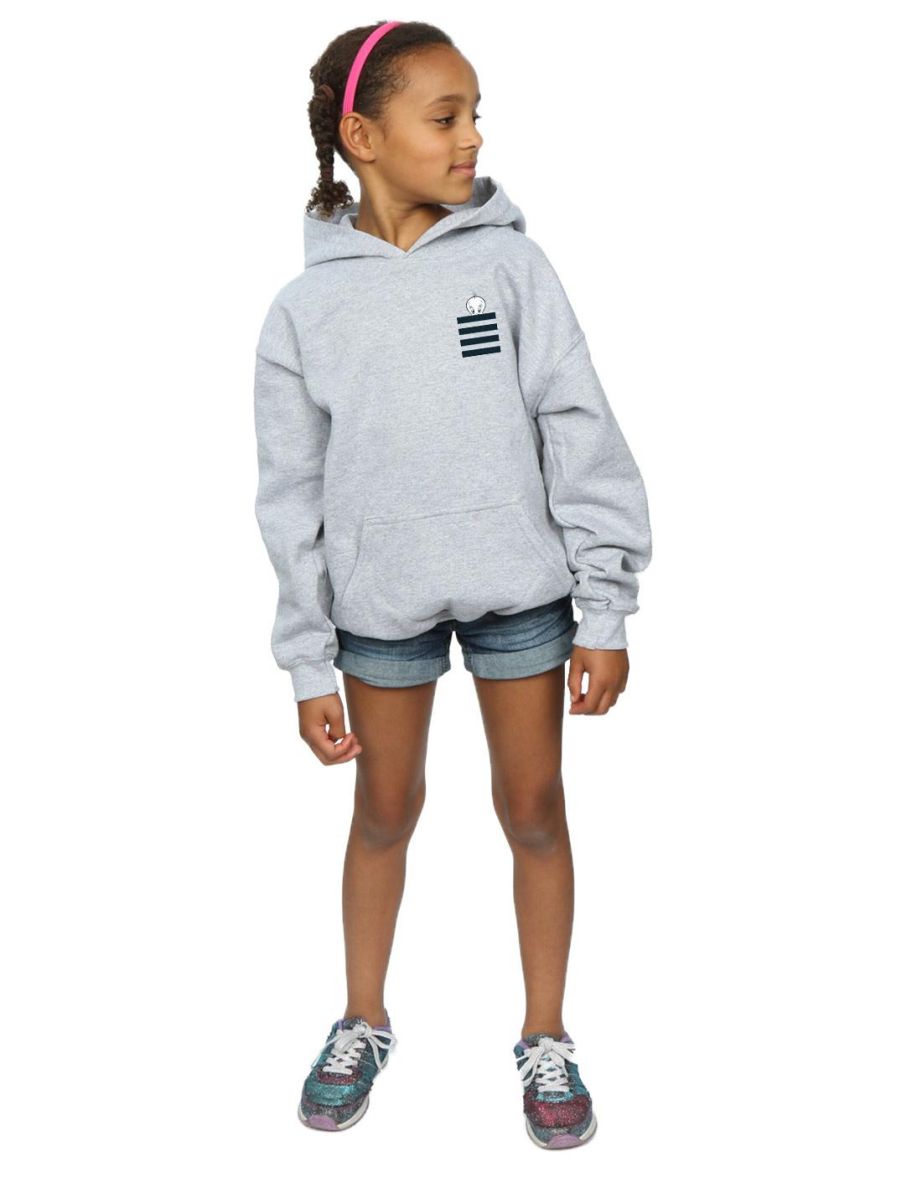 Looney Tunes Girls Tweety Pie Striped Faux Pocket Hoodie - Sports Grey - 3