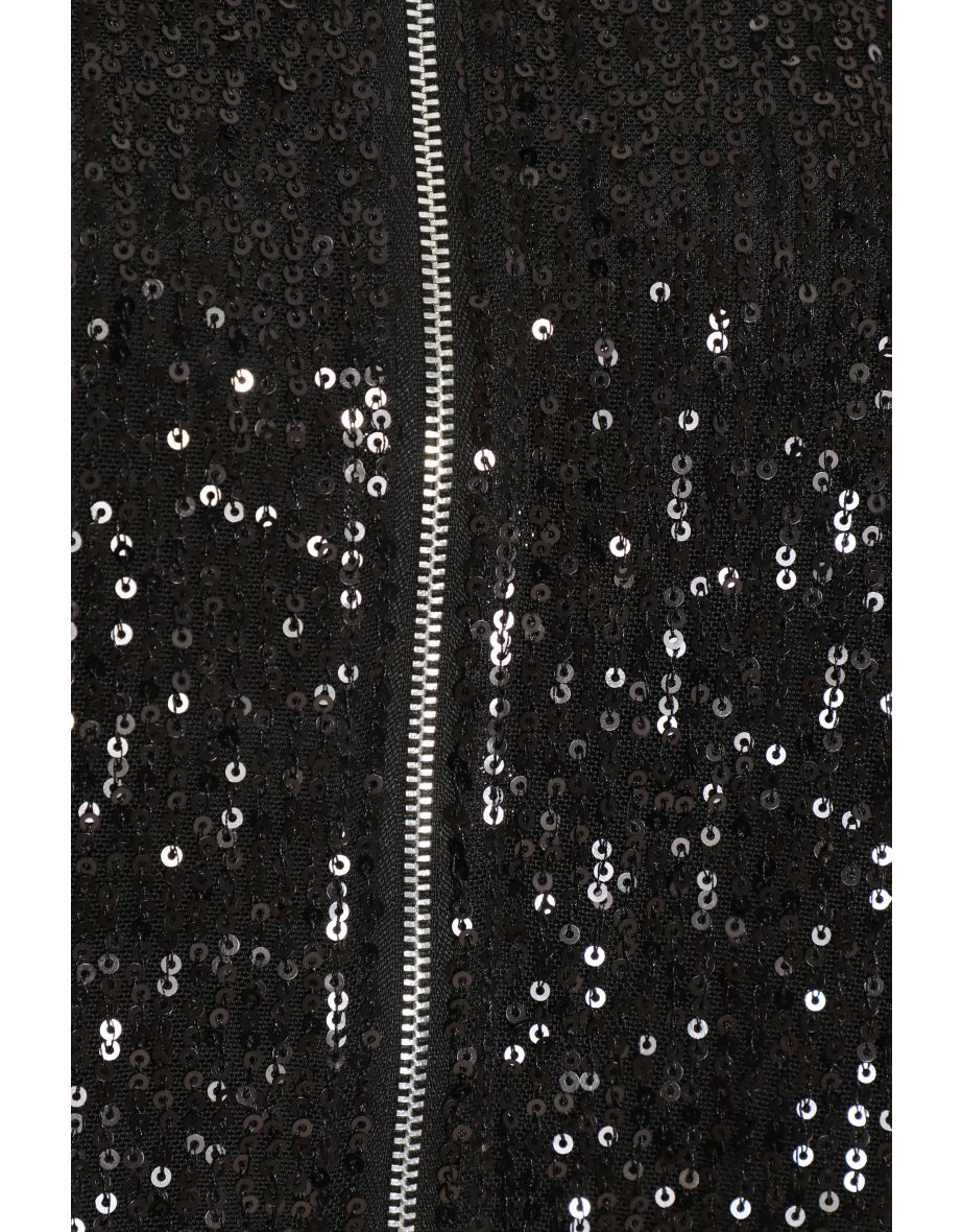 Black Sequin Bomber Jacket - 3