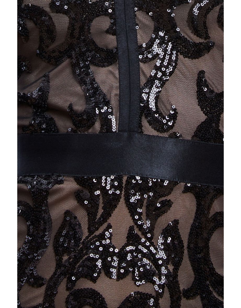 Goddiva Sequin & Mesh Midi Dress - Black - 3