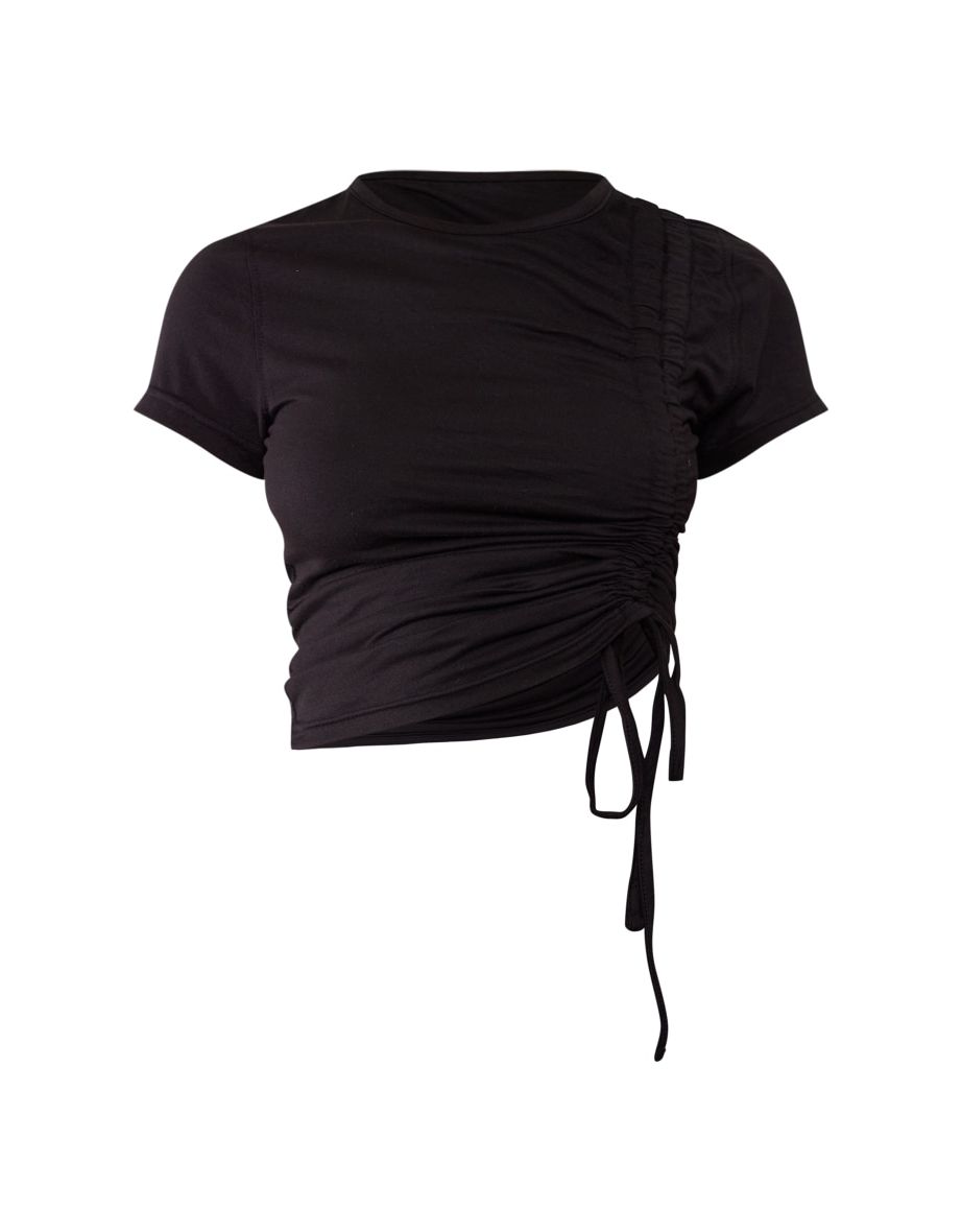 Black Asymmetric Ruched Drawstring T Shirt - 4