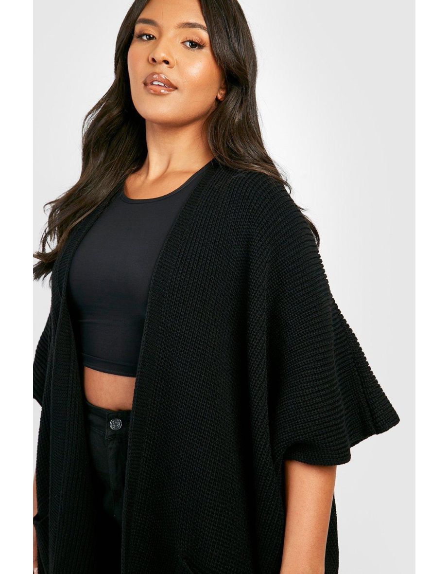 Plus Knitted Batwing Oversized Cardigan - black - 3