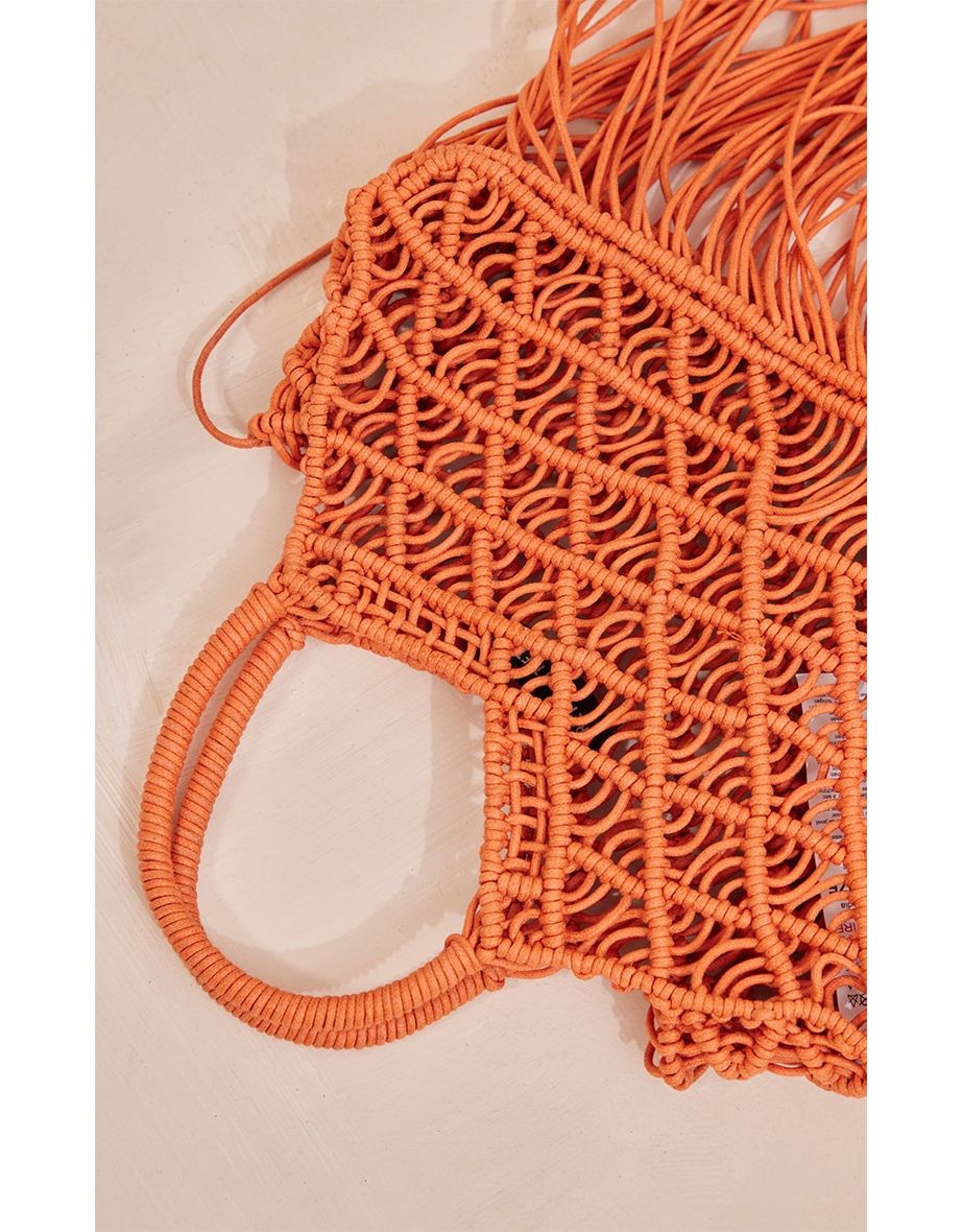Bright Orange Macrame Tassel Beach Bag - 3