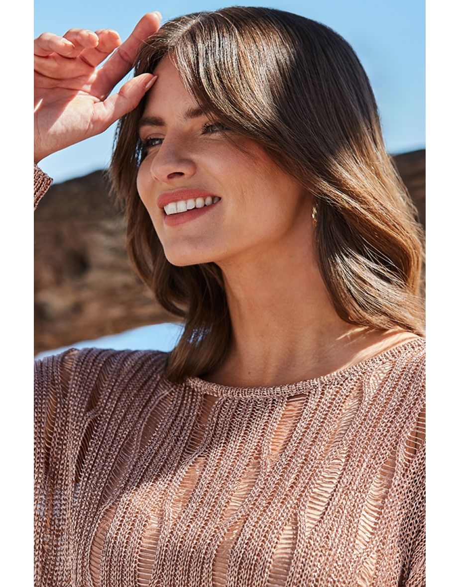 Rose Gold Metallic Ladder Stitch Jumper - 4