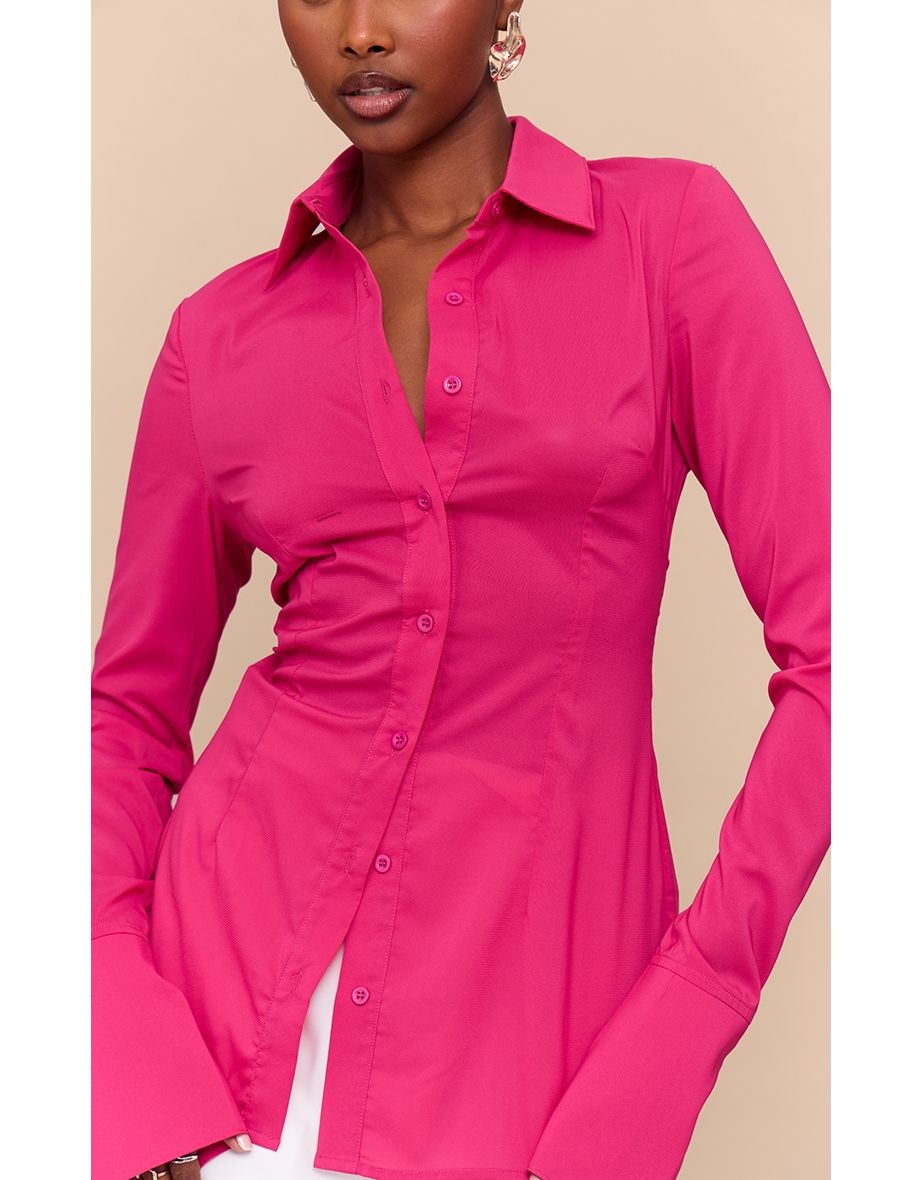 Deep Pink Chiffon Fitted Shirt - 3