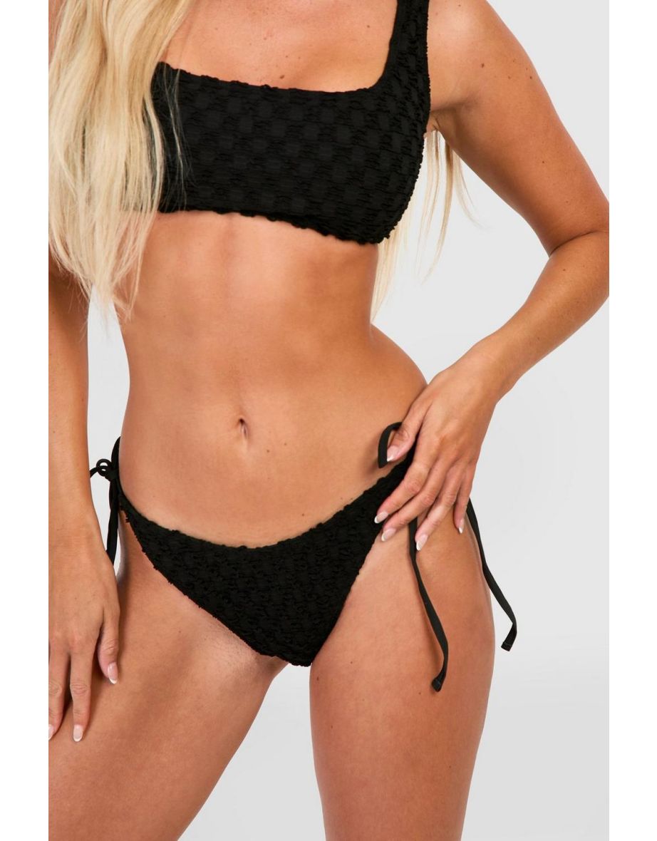 Textured Square Neck Bikini Top - black - 3