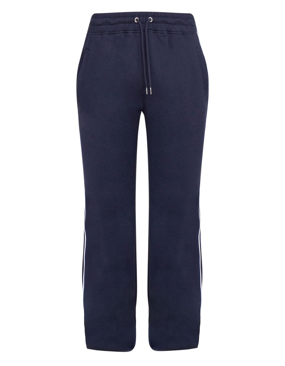 Navy Side Stripe Zip Up Hem Wide Leg Joggers - 4