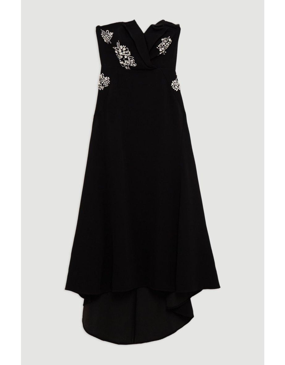 Crystal Embellished Bandeau Tailored Contrast Maxi Dress - 3